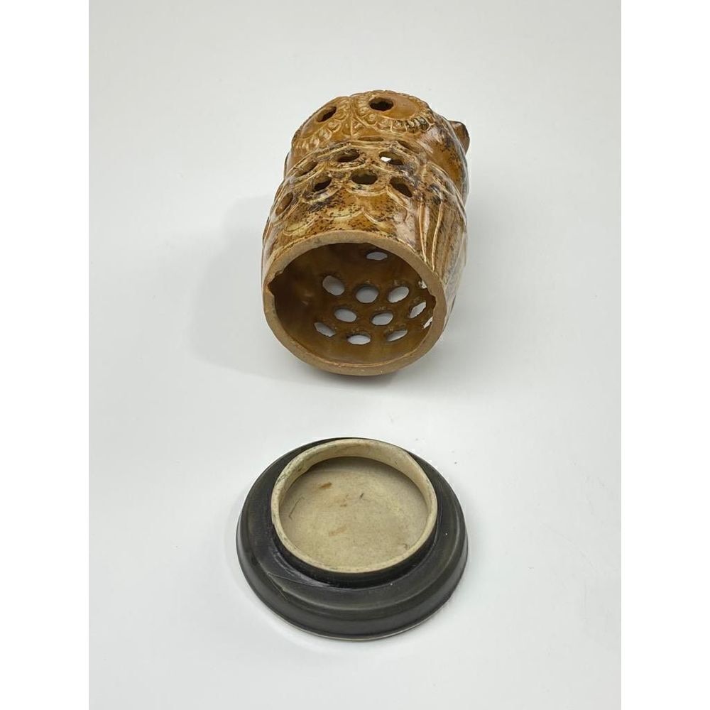 Vintage Stoneware Pottery Owl Tea Light Votive Candle Incense Holder Mid Century - Picture 5 of 9